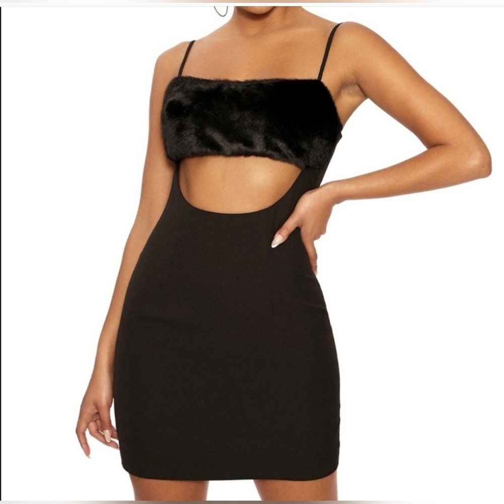 Elegant Black Fur Midi Dress